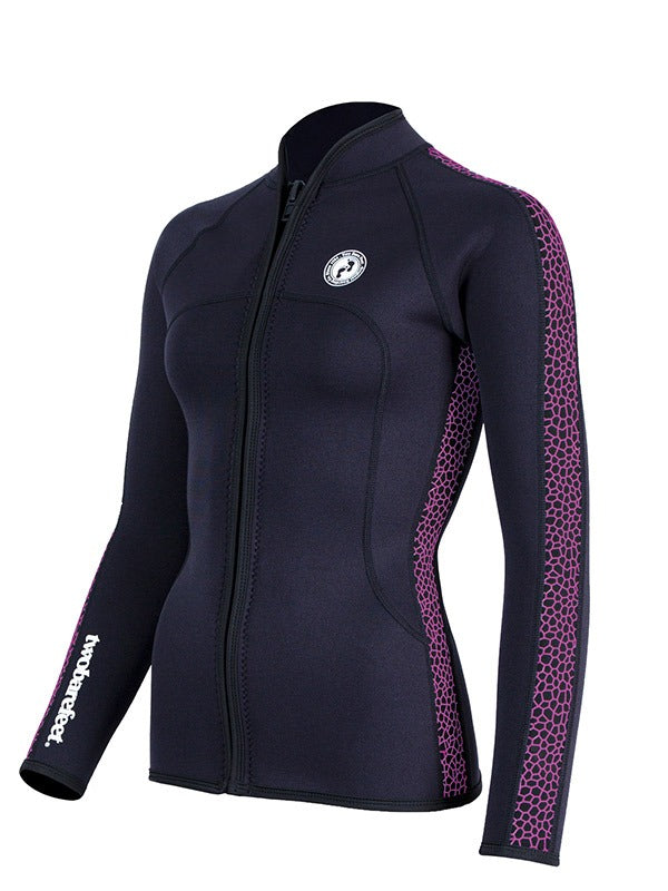 Two Bare Feet Womens Silicone Print Series Full Zip 2.5mm Wetsuit Jacket (Black/Raspberry)