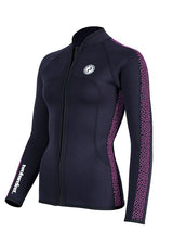 Two Bare Feet Womens Silicone Print Series Full Zip 2.5mm Wetsuit Jacket (Black/Raspberry)