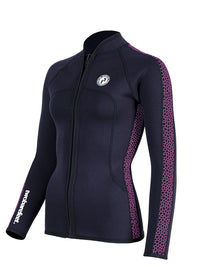 Two Bare Feet Womens Silicone Print Series Full Zip 2.5mm Wetsuit Jacket (Black/Raspberry)