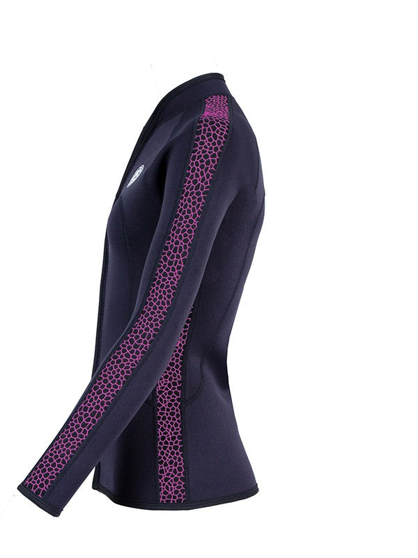 Two Bare Feet Womens Silicone Print Series Full Zip 2.5mm Wetsuit Jacket (Black/Raspberry)