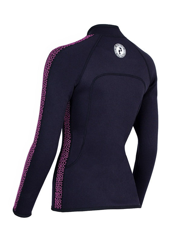 Two Bare Feet Womens Silicone Print Series Full Zip 2.5mm Wetsuit Jacket (Black/Raspberry)