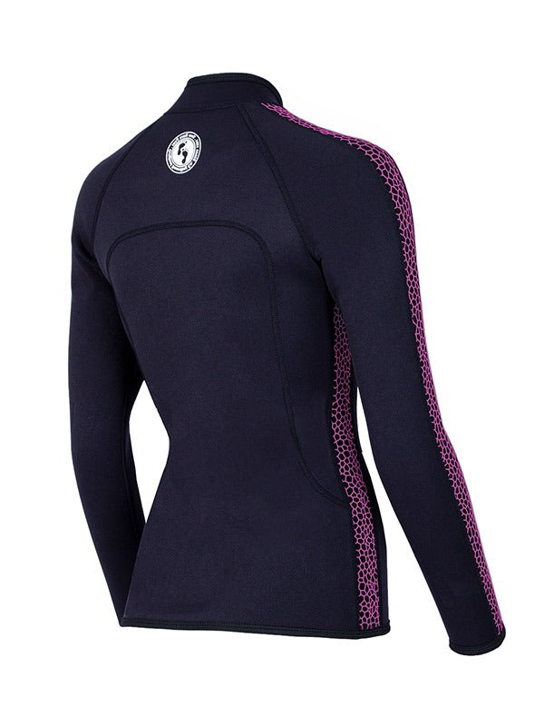 Two Bare Feet Womens Silicone Print Series Full Zip 2.5mm Wetsuit Jacket (Black/Raspberry)