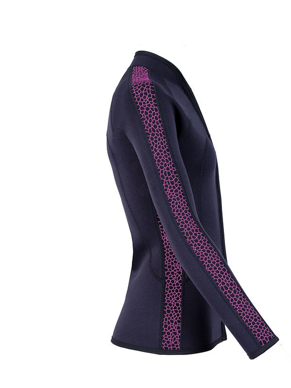 Two Bare Feet Womens Silicone Print Series Full Zip 2.5mm Wetsuit Jacket (Black/Raspberry)