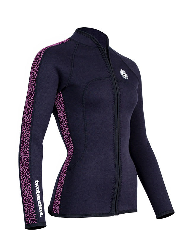 Two Bare Feet Womens Silicone Print Series Full Zip 2.5mm Wetsuit Jacket (Black/Raspberry)