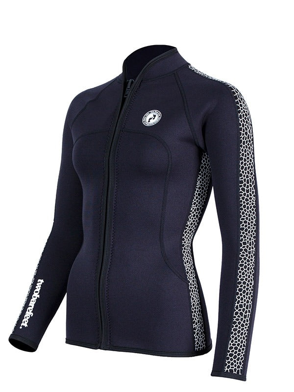 Two Bare Feet Womens Silicone Print Series Full Zip 2.5mm Wetsuit Jacket (Black/White)