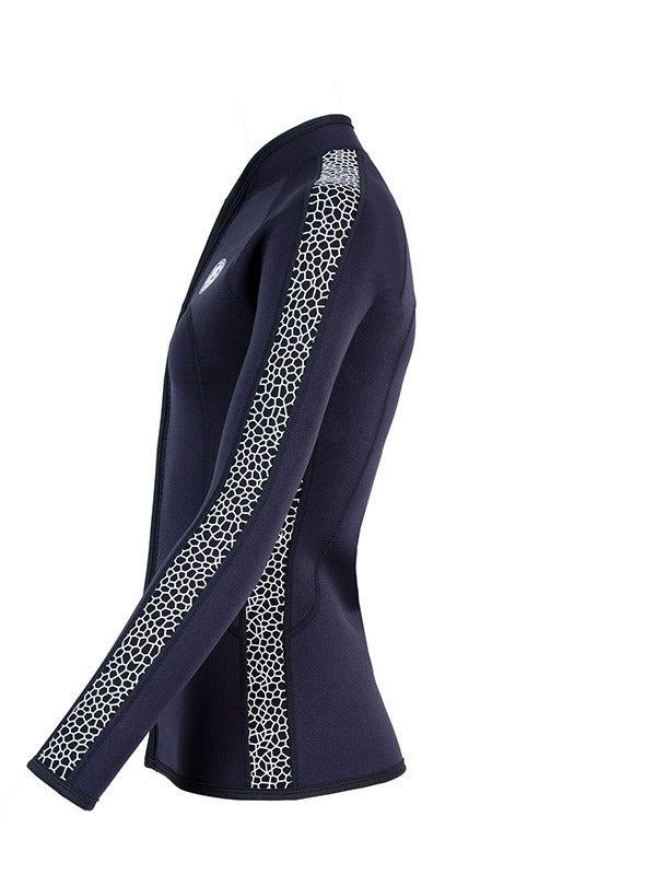 Two Bare Feet Womens Silicone Print Series Full Zip 2.5mm Wetsuit Jacket (Black/White)