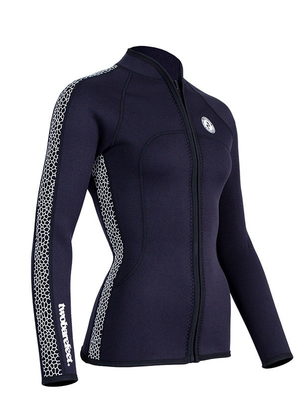 Two Bare Feet Womens Silicone Print Series Full Zip 2.5mm Wetsuit Jacket (Black/White)