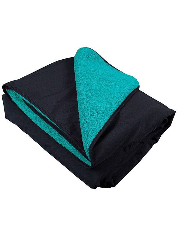 XL Sherpa Lined Waterproof Beach Travel Blanket (Black/Teal)