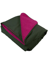 XL Sherpa Lined Waterproof Beach Travel Blanket (Khaki/Raspberry)