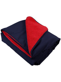 XL Sherpa Lined Waterproof Beach Travel Blanket (Marine Blue/Red)