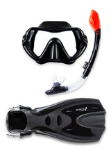 Two Bare Feet Adult Silicone Dry Top Snorkel, Silicone Mask & F70 fins Set (Black)