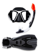Two Bare Feet Adult Silicone Dry Top Snorkel, White Silicone Mask & F70 fins Set (White/Black)