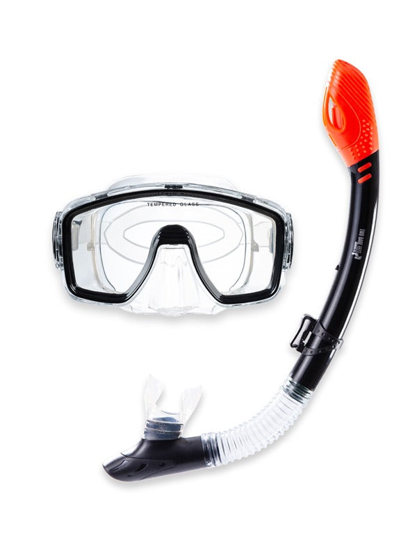 Two Bare Feet Adult Silicone Dry Top Snorkel & Mask Set 1 (Black)