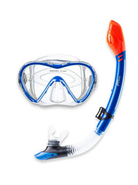 Two Bare Feet Adult Silicone Mask, Dry Top Snorkel & F70 Fins 3 Piece Set 3 (Blue)