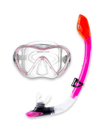 Two Bare Feet Adult Silicone Mask, Dry Top Snorkel & F70 Fins 3 Piece Set 3 (Pink)