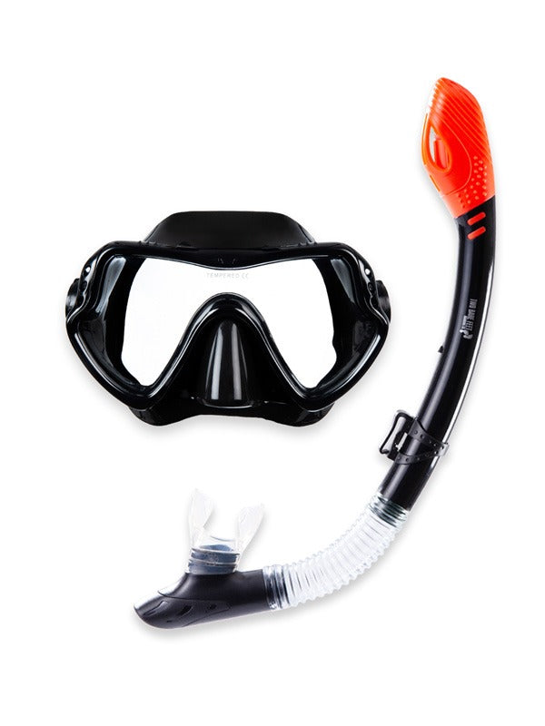 Two Bare Feet Adult Silicone Dry Top Snorkel, Silicone Mask & F70 fins Set (Black)