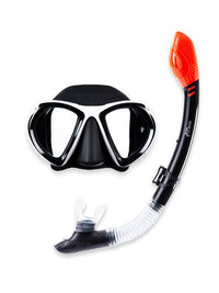Two Bare Feet Adult Silicone Dry Top Snorkel, White Silicone Mask & F70 fins Set (White/Black)