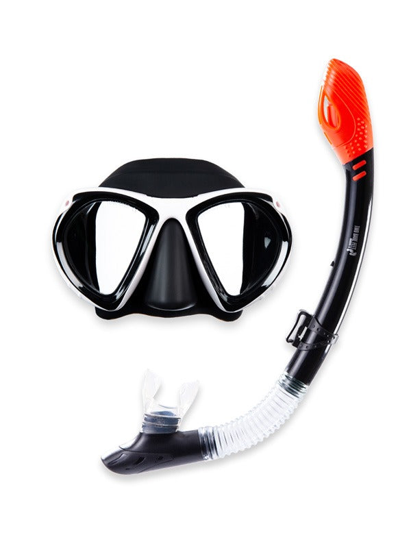 Two Bare Feet Adult Silicone Dry Top Snorkel, White Silicone Mask & F70 fins Set (White/Black)