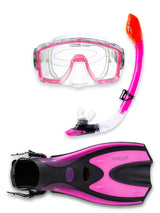 Two Bare Feet Adult Silicone Mask, Dry Top Snorkel & F70 Fins 3 Piece Set 1 (Pink)