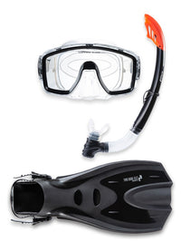 Two Bare Feet Adult Silicone Mask, Snorkel & F70 Fins 3 Piece Set 1 (Black)