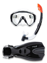 Two Bare Feet Adult Silicone Mask, Snorkel & F70 Fins 3 Piece Set 2 (Black)