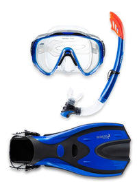 Two Bare Feet Adult Silicone Mask, Snorkel & F70 Fins 3 Piece Set 2 (Blue)