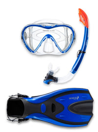 Two Bare Feet Adult Silicone Mask, Snorkel & F70 Fins 3 Piece Set 3 (Blue)