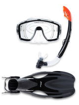 Two Bare Feet Adult Silicone Mask, Snorkel & F75 Fins 3 Piece Diving Set 1 (Black)