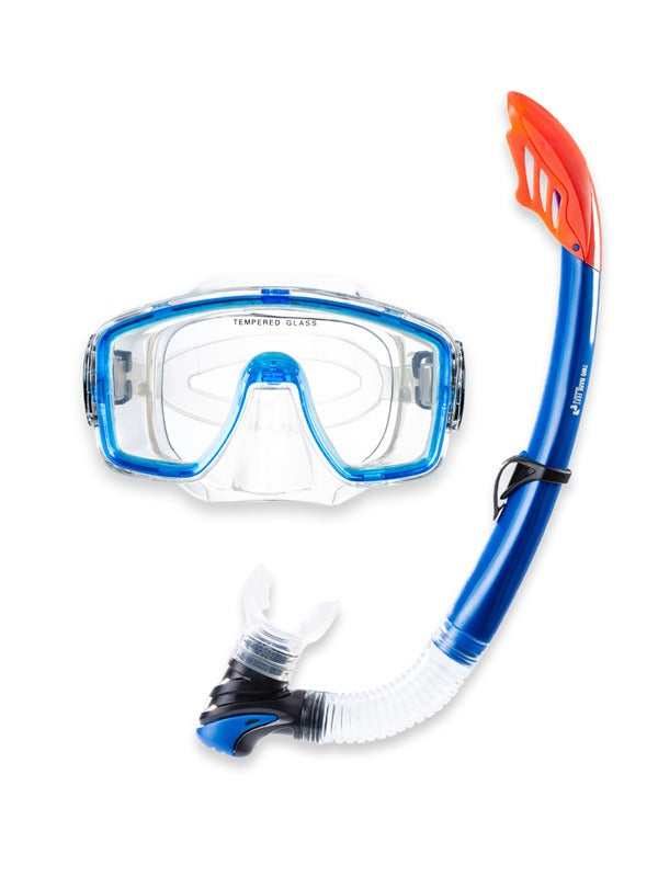 Two Bare Feet Adult Silicone Mask, Snorkel & F70 Fins 3 Piece Set 1 (Blue)