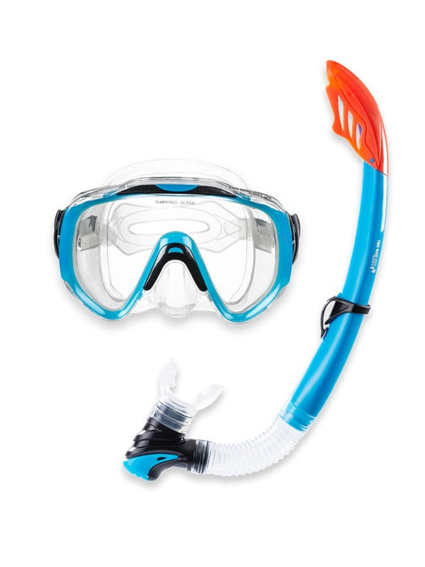 Two Bare Feet Adult Silicone Mask, Snorkel & F70 Fins 3 Piece Set 2 (Aqua)