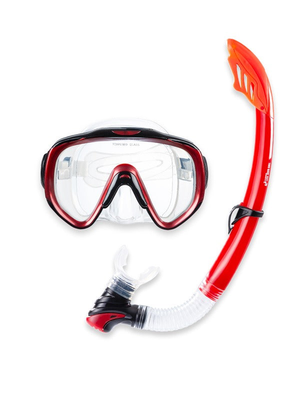 Two Bare Feet Adult Silicone Mask, Snorkel & F70 Fins 3 Piece Set 2 (Red)