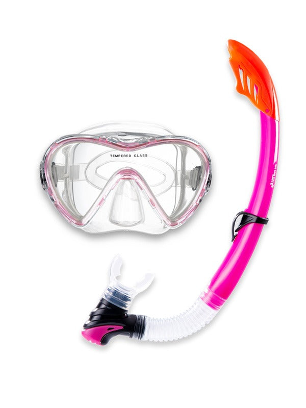 Two Bare Feet Adult Silicone Mask, Snorkel & F70 Fins 3 Piece Set 3 (Pink)