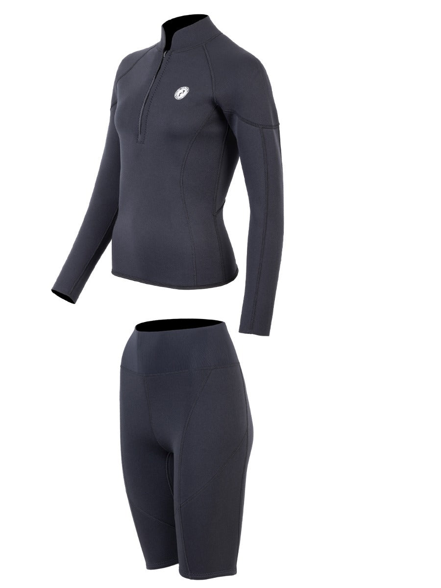 Two Bare Feet Unisex Perspective Half Zip 2.5mm Wetsuit Jacket & Shorts Set (Black)