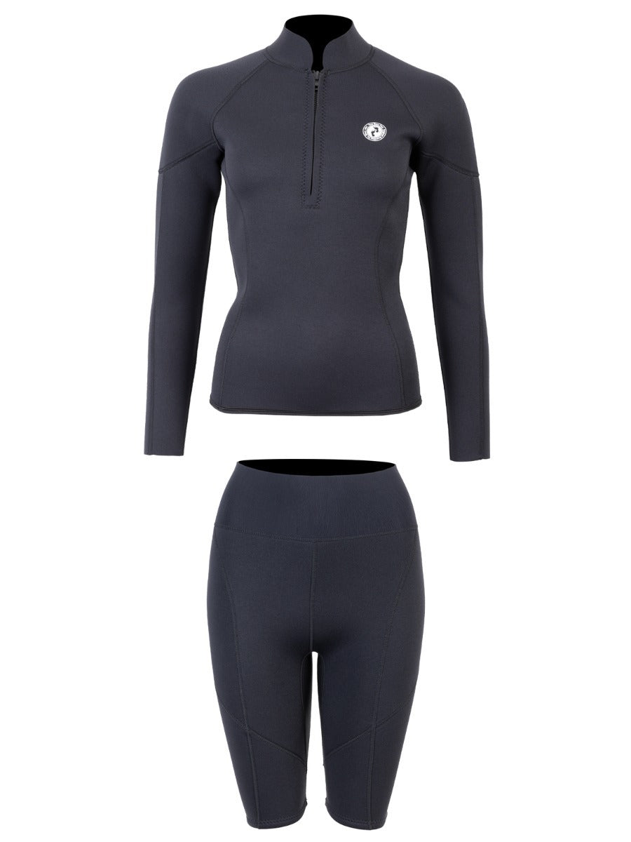 Two Bare Feet Unisex Perspective Half Zip 2.5mm Wetsuit Jacket & Shorts Set (Black)