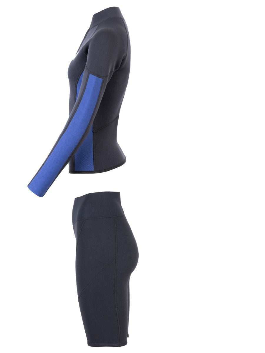 Two Bare Feet Unisex Perspective Half Zip 2.5mm Wetsuit Jacket & Shorts Set (Black/Blue)