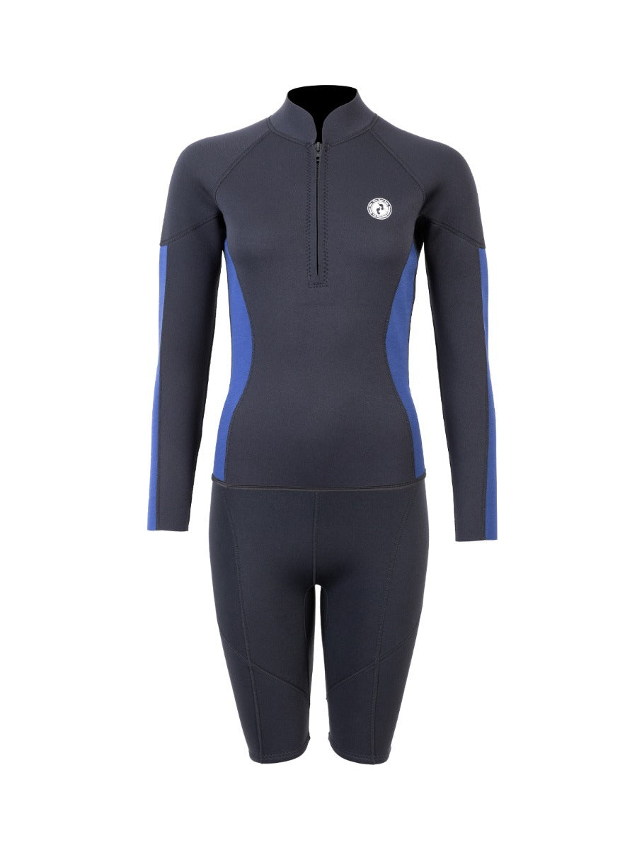 Two Bare Feet Unisex Perspective Half Zip 2.5mm Wetsuit Jacket & Shorts Set (Black/Blue)
