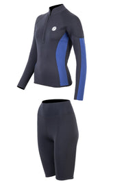 Two Bare Feet Unisex Perspective Half Zip 2.5mm Wetsuit Jacket & Shorts Set (Black/Blue)