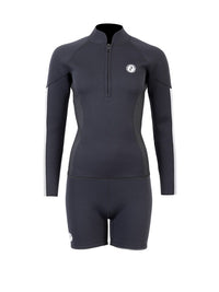 Two Bare Feet Unisex Perspective Half Zip 2.5mm Wetsuit Jacket & Hotpants Set (Black/Grey/Grey)