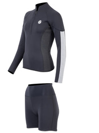 Two Bare Feet Unisex Perspective Half Zip 2.5mm Wetsuit Jacket & Hotpants Set (Black/Grey/Grey)