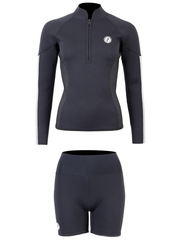Two Bare Feet Unisex Perspective Half Zip 2.5mm Wetsuit Jacket & Hotpants Set (Black/Grey/Grey)