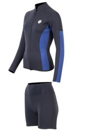 Two Bare Feet Unisex Perspective Full Zip 2.5mm Wetsuit Jacket & Hotpants Set (Black/Blue)