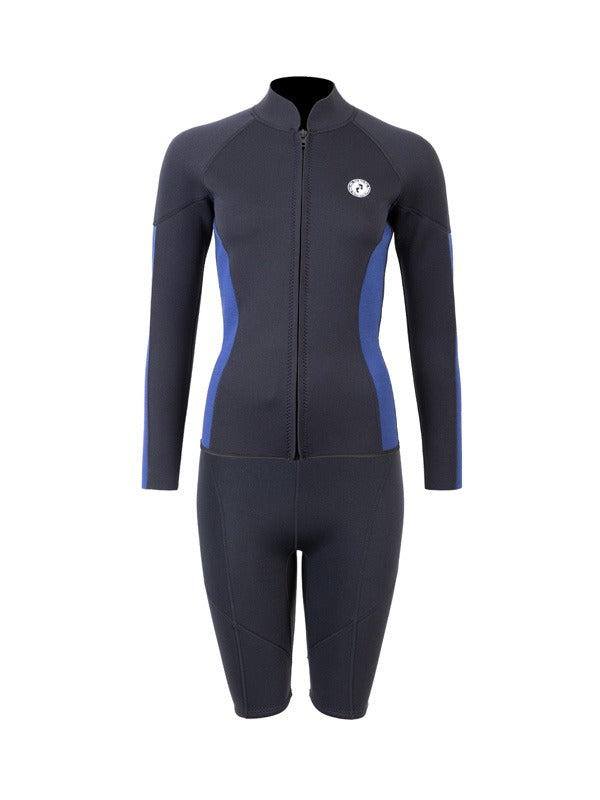 Two Bare Feet Unisex Perspective Full Zip 2.5mm Wetsuit Jacket & Shorts Set (Black/Blue)