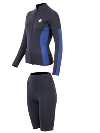 Two Bare Feet Unisex Perspective Full Zip 2.5mm Wetsuit Jacket & Shorts Set (Black/Blue)