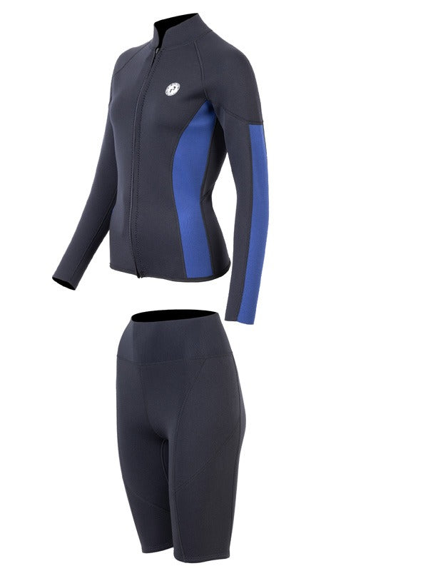 Two Bare Feet Unisex Perspective Full Zip 2.5mm Wetsuit Jacket & Shorts Set (Black/Blue)
