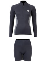 Two Bare Feet Unisex Perspective Half Zip 2.5mm Wetsuit Jacket & Hotpants Set (Black/Grey)