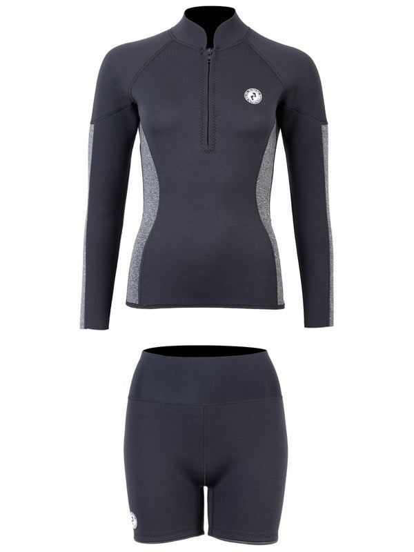 Two Bare Feet Unisex Perspective Half Zip 2.5mm Wetsuit Jacket & Hotpants Set (Black/Grey)