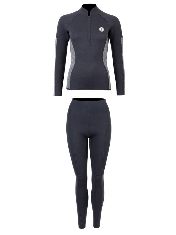 Two Bare Feet Unisex Perspective Half Zip 2.5mm Wetsuit Jacket & Pants Set (Black/Grey)
