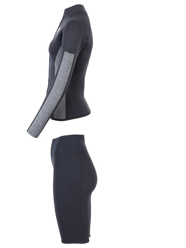 Two Bare Feet Unisex Perspective Full Zip 2.5mm Wetsuit Jacket & Shorts Set (Black/Grey)