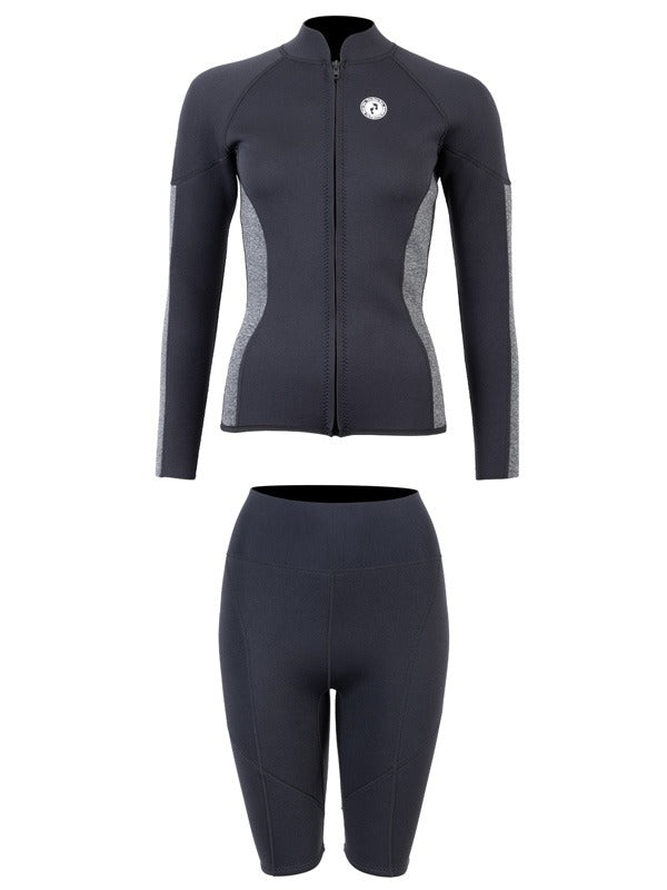 Two Bare Feet Unisex Perspective Full Zip 2.5mm Wetsuit Jacket & Shorts Set (Black/Grey)