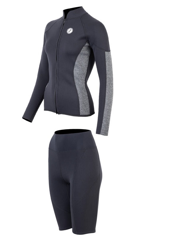 Two Bare Feet Unisex Perspective Full Zip 2.5mm Wetsuit Jacket & Shorts Set (Black/Grey)